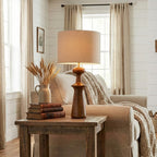 Abajour Rubberwood Table Lamp with Linen Shade
