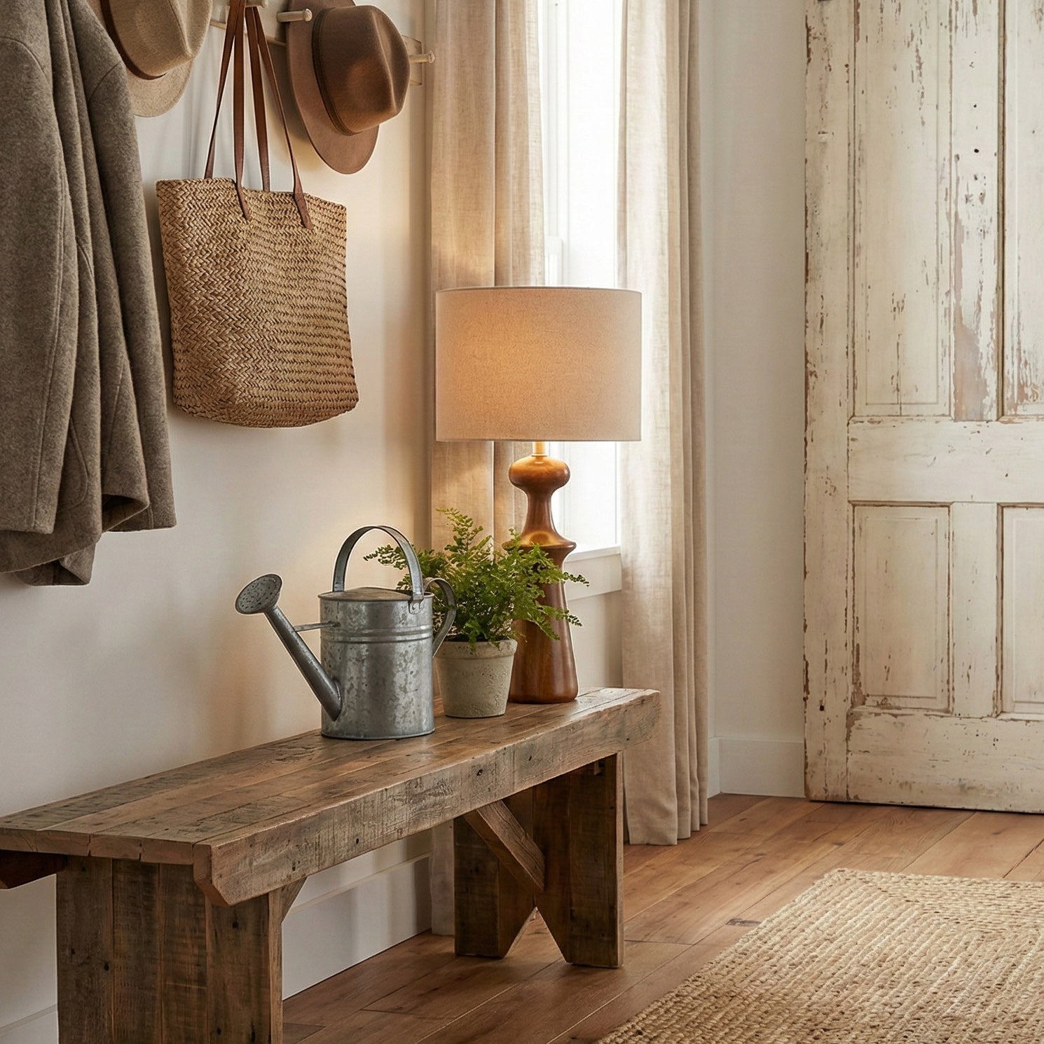 Abajour Rubberwood Table Lamp with Linen Shade