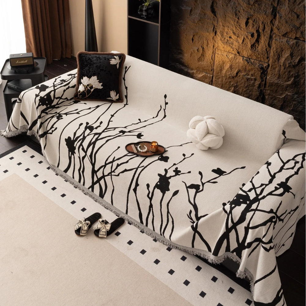 EveningBranch: Sofa Cover in Chenille Design with Delicate Vine Pattern & Cozy Comfort – for Sofa & Living Room