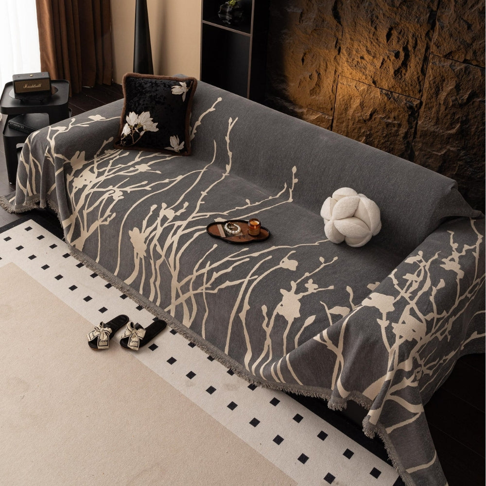 EveningBranch: Sofa Cover in Chenille Design with Delicate Vine Pattern & Cozy Comfort – for Sofa & Living Room