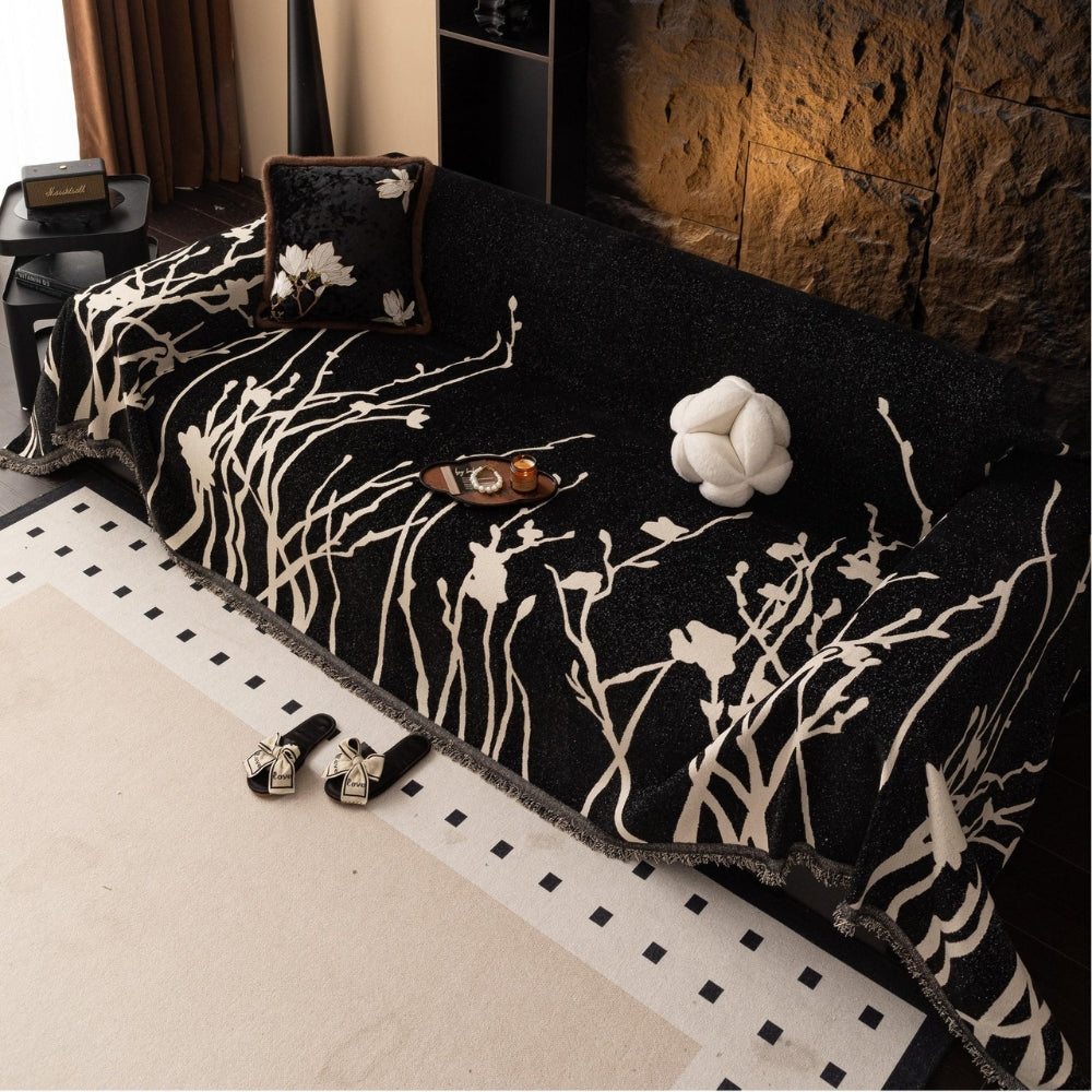 EveningBranch: Sofa Cover in Chenille Design with Delicate Vine Pattern & Cozy Comfort – for Sofa & Living Room
