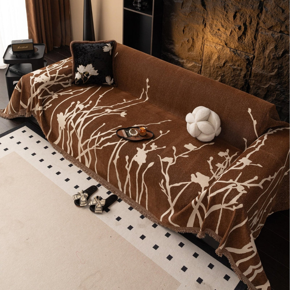 EveningBranch: Sofa Cover in Chenille Design with Delicate Vine Pattern & Cozy Comfort – for Sofa & Living Room