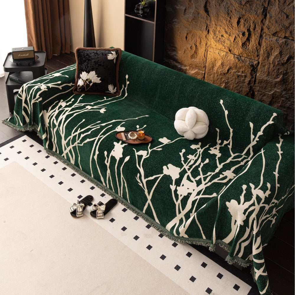 EveningBranch: Sofa Cover in Chenille Design with Delicate Vine Pattern & Cozy Comfort – for Sofa & Living Room