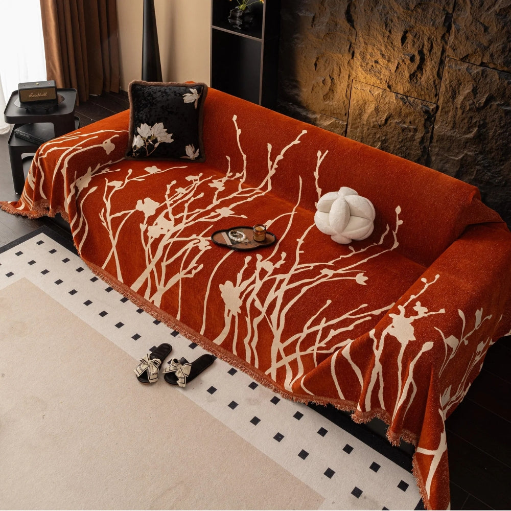 EveningBranch: Sofa Cover in Chenille Design with Delicate Vine Pattern & Cozy Comfort – for Sofa & Living Room
