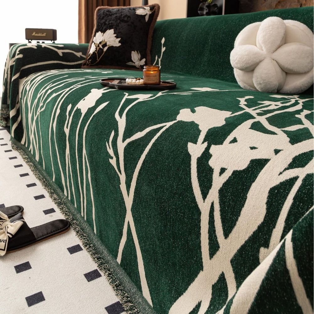 EveningBranch: Sofa Cover in Chenille Design with Delicate Vine Pattern & Cozy Comfort – for Sofa & Living Room