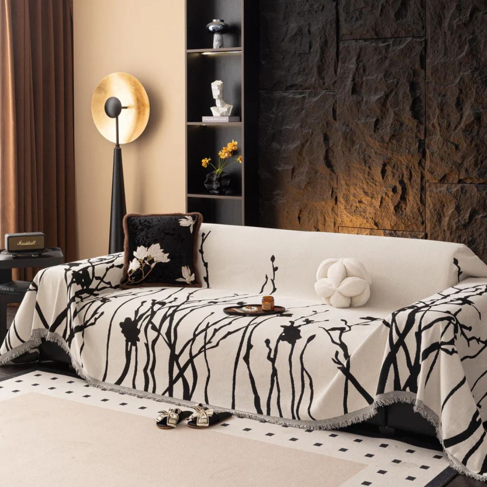 EveningBranch: Sofa Cover in Chenille Design with Delicate Vine Pattern & Cozy Comfort – for Sofa & Living Room