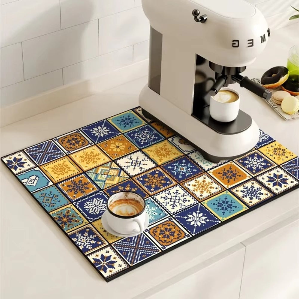 Kitchen Mat Absorbent Non Slip Patchwork Pattern Azure Patch