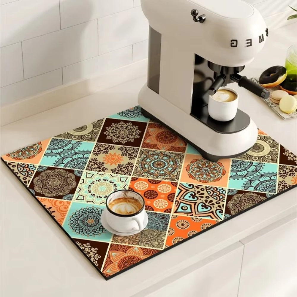 Kitchen Mat Absorbent Non Slip Patchwork Pattern Azure Patch