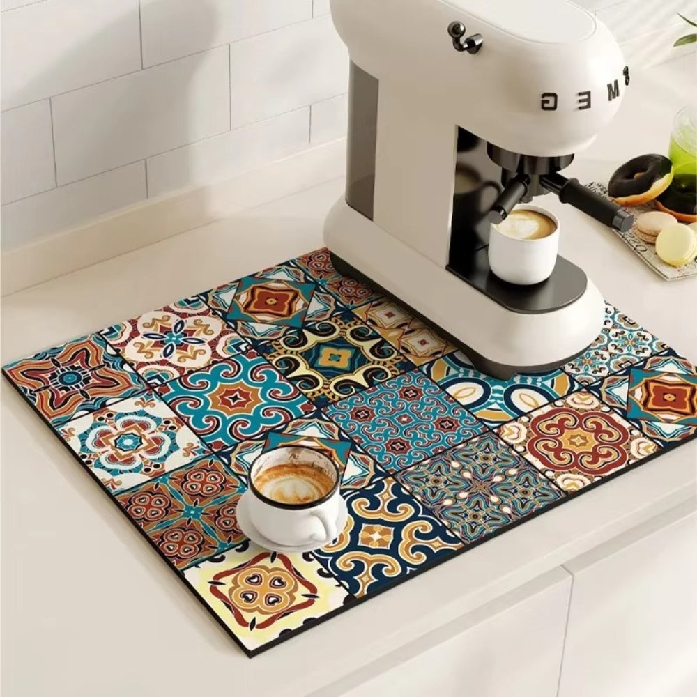 Kitchen Mat Absorbent Non Slip Patchwork Pattern Azure Patch