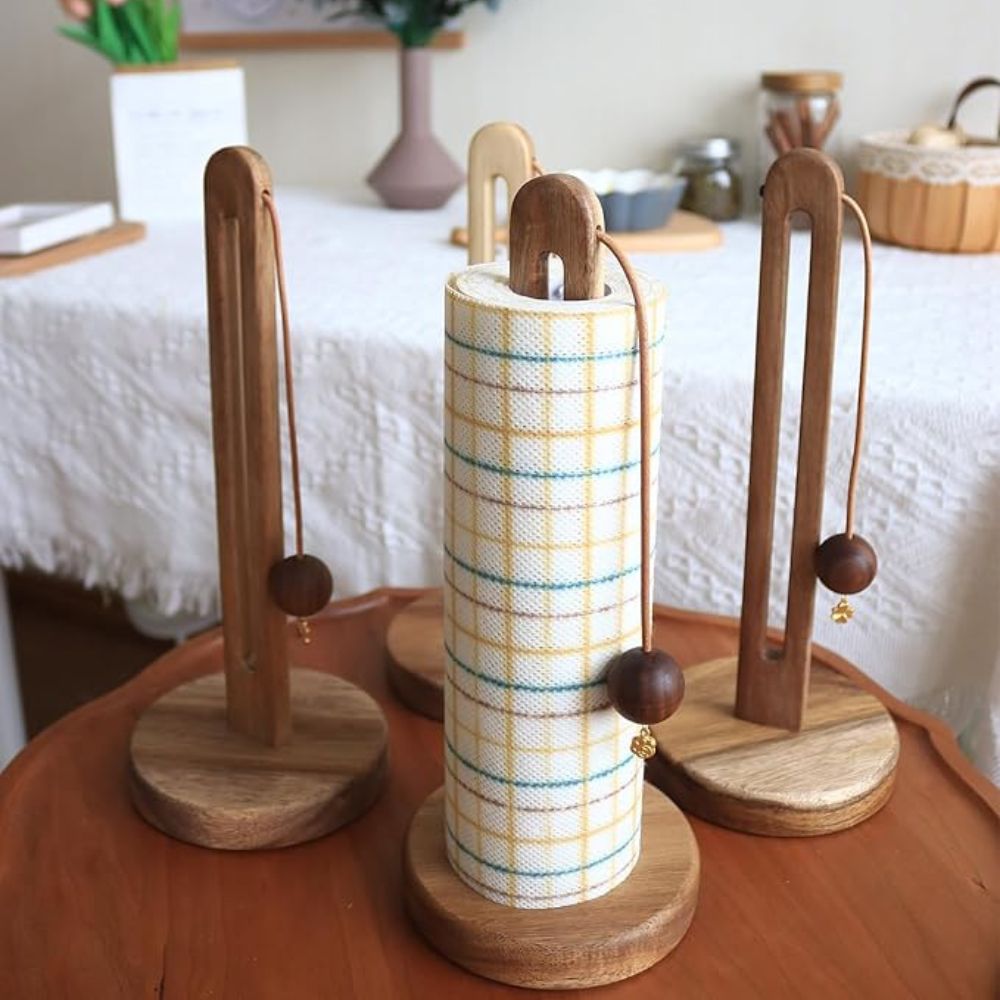 Paper Roll Holder Freestanding Natural Finish with Anti Slip Base