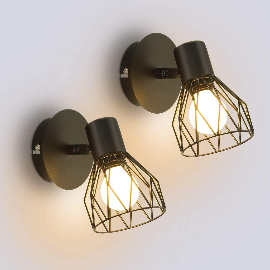 Adjustable Spotlight Fixture Black Metal Wire Cage Ceiling Wall Mount