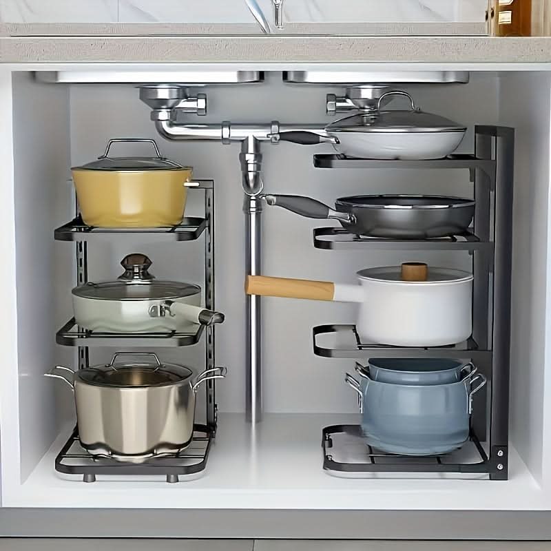 Kitchen Rack Cookware Storage Organizer for Pots Pans and Lids