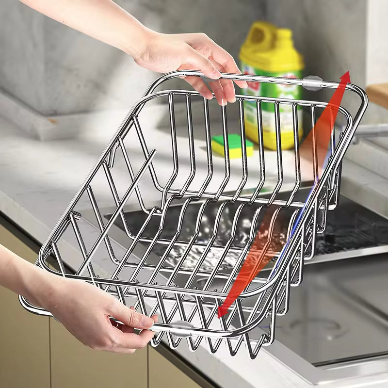 Adjustable Stainless Steel Dish Drainer Sink Rack – Expandable Kitchen Organizer for Efficient Draining and Washing