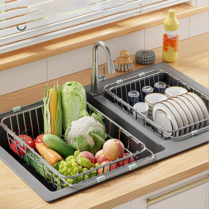 Adjustable Stainless Steel Dish Drainer Sink Rack – Expandable Kitchen Organizer for Efficient Draining and Washing