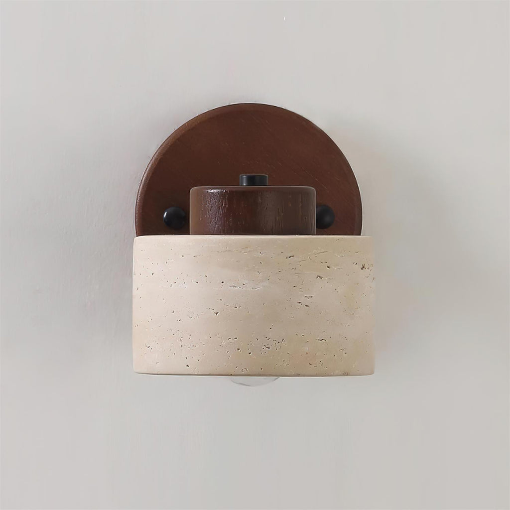 Adjustable Wall Sconce - Natural Travertine & Wood Design