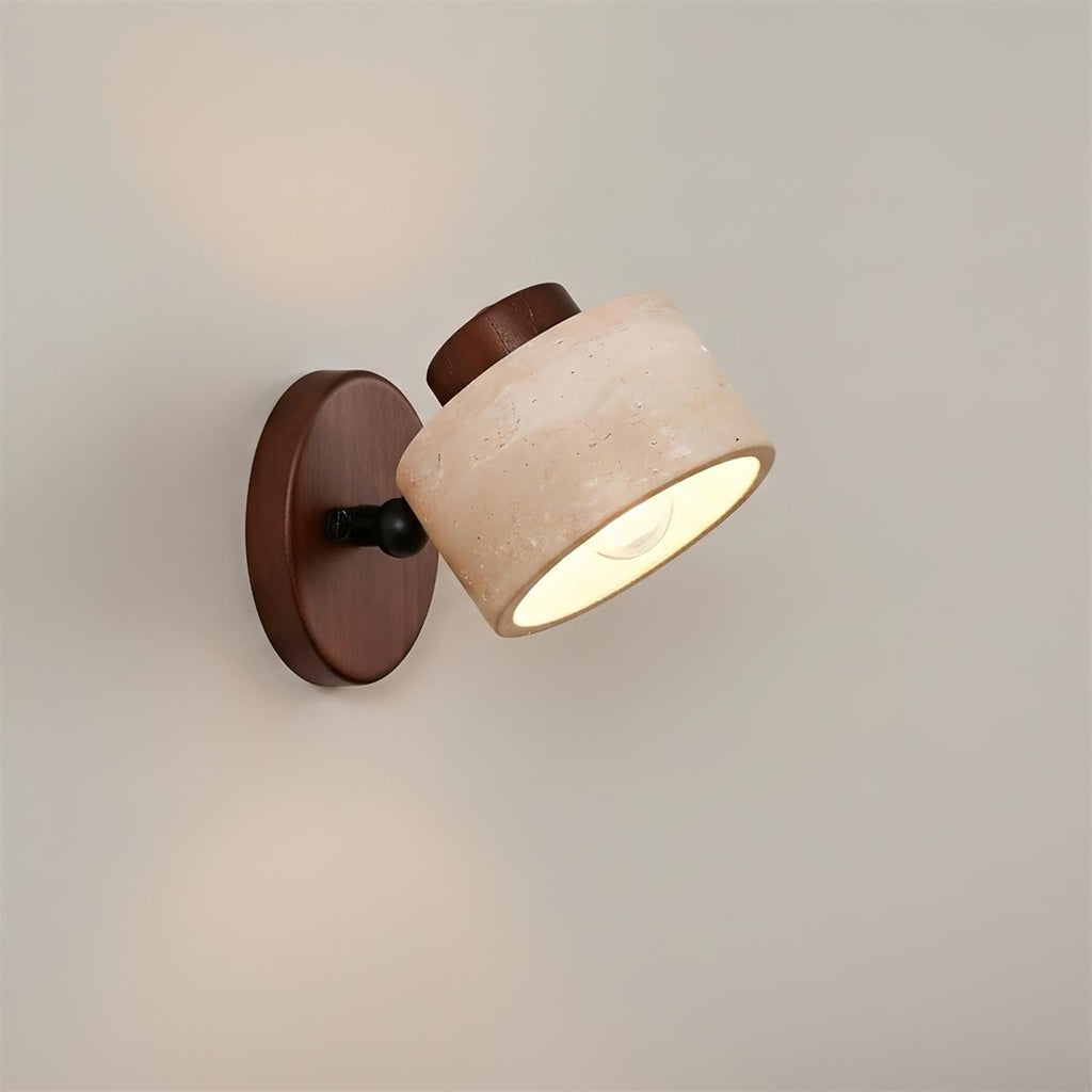 Adjustable Wall Sconce - Natural Travertine & Wood Design