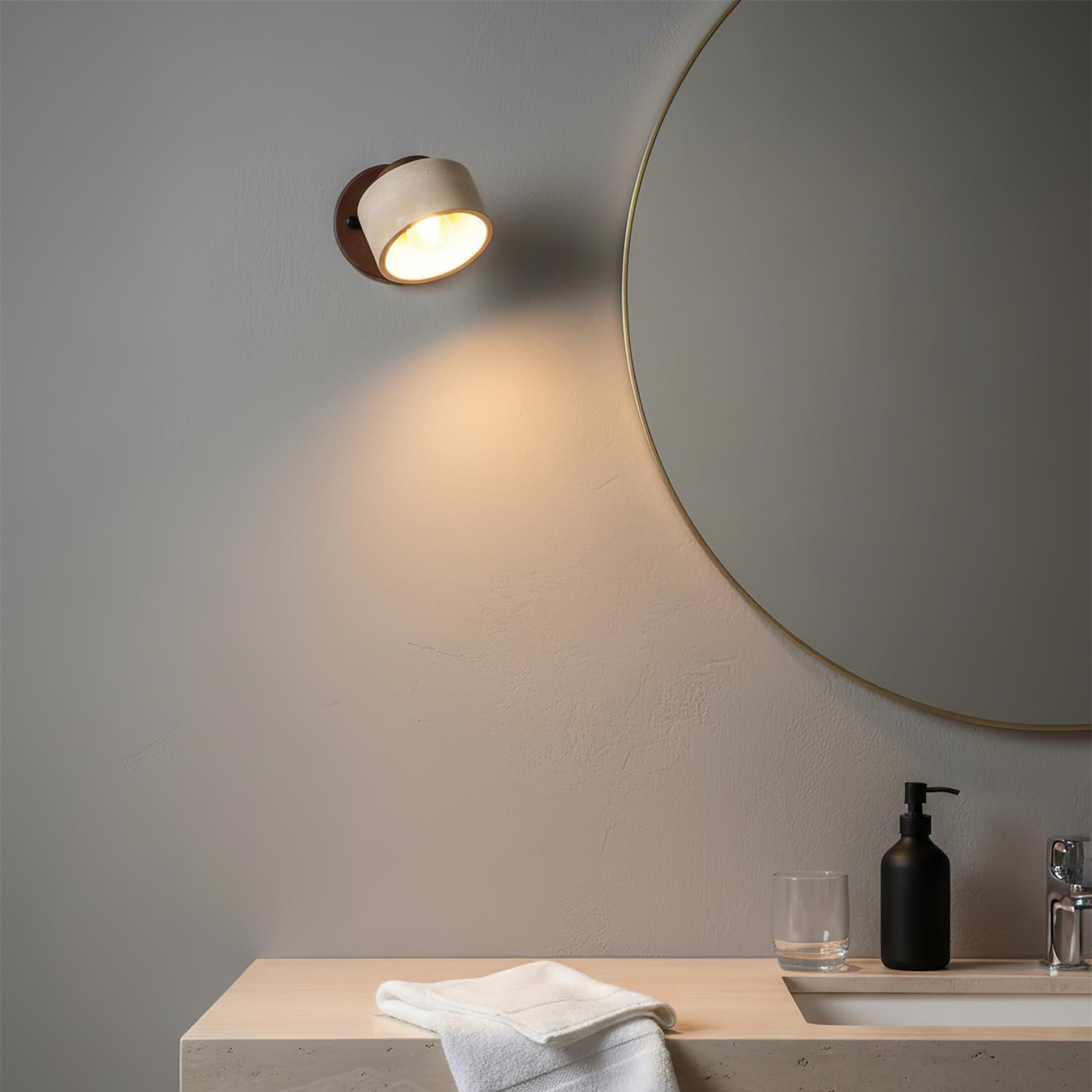 Adjustable Wall Sconce - Natural Travertine & Wood Design