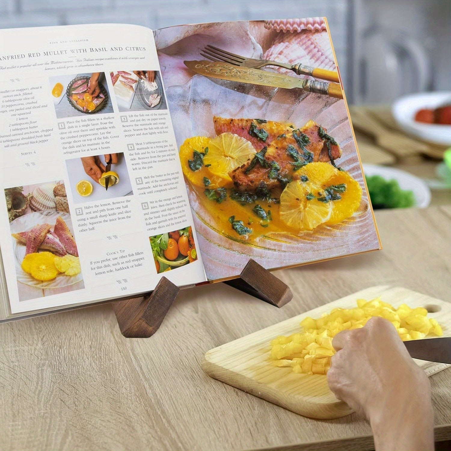 Cookbook Stand Adjustable Wooden Recipe Tablet Holder