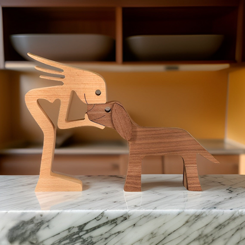 Aelix - Handmade Wooden Dog & Owner Statue