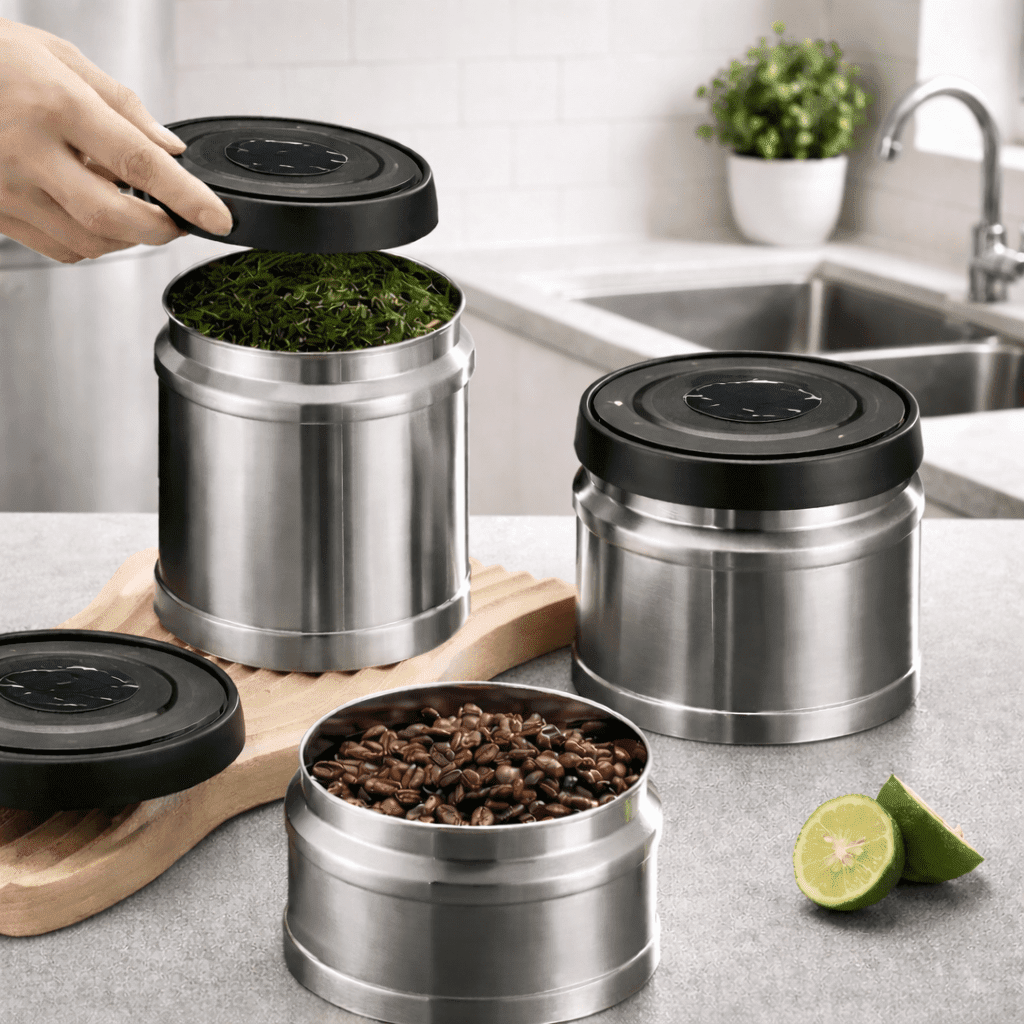 Coffee Canister Stainless Steel Vacuum Sealed Airtight Storage Container