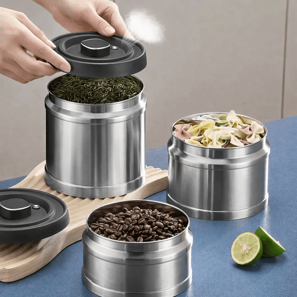 Coffee Canister Stainless Steel Vacuum Sealed Airtight Storage Container
