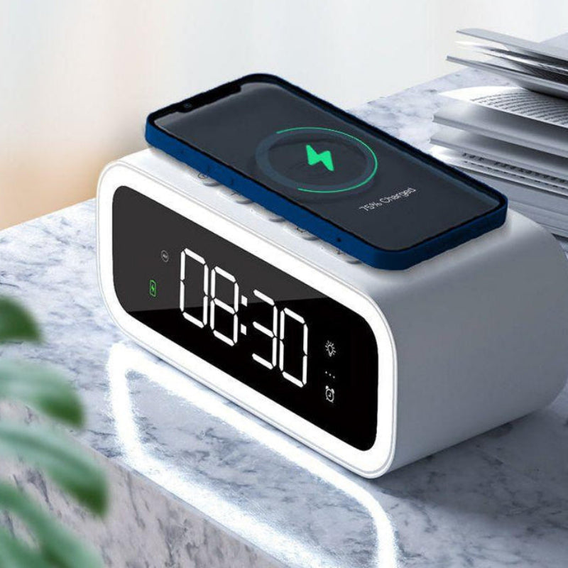 Digital Alarm Clock with LED Display Qi Wireless Charging ABS Plastic