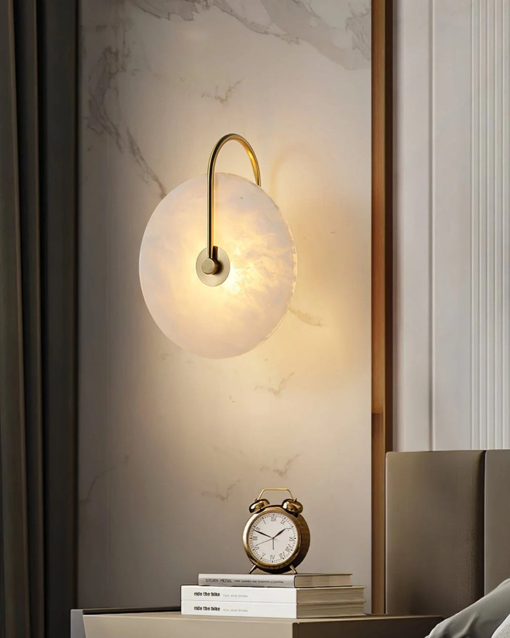 AlbaCiré: Modern LED Wall Light Made of Alabaster in Circular Design – for Bedroom & Living Area