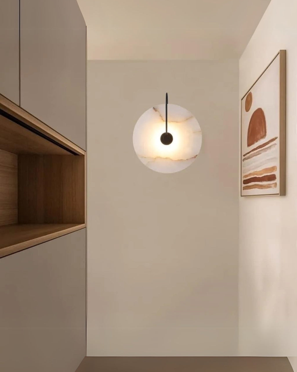 AlbaCiré: Modern LED Wall Light Made of Alabaster in Circular Design – for Bedroom & Living Area