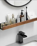 AlignaLume: Modern Wall Shelf made of Metal with Wood Front & Minimalist Design – for Bathroom & Kitchen