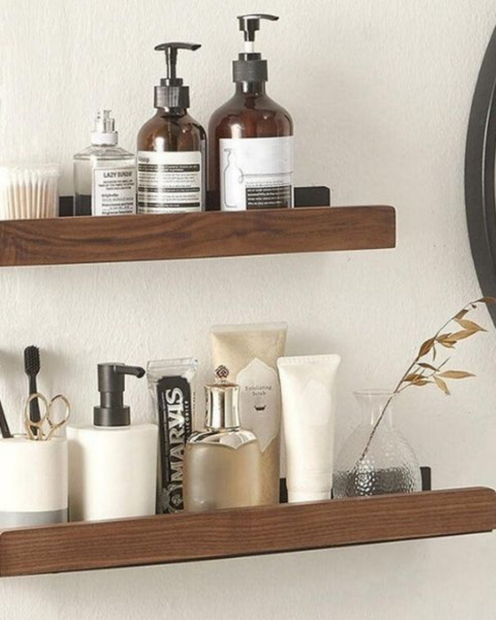 AlignaLume: Modern Wall Shelf made of Metal with Wood Front & Minimalist Design – for Bathroom & Kitchen
