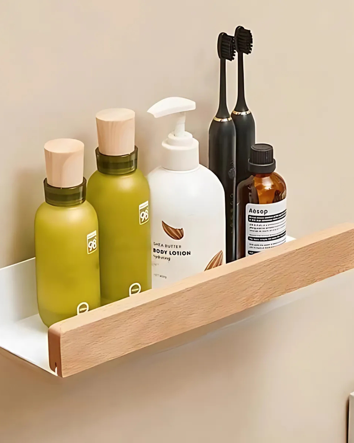AlignaLume: Modern Wall Shelf made of Metal with Wood Front & Minimalist Design – for Bathroom & Kitchen