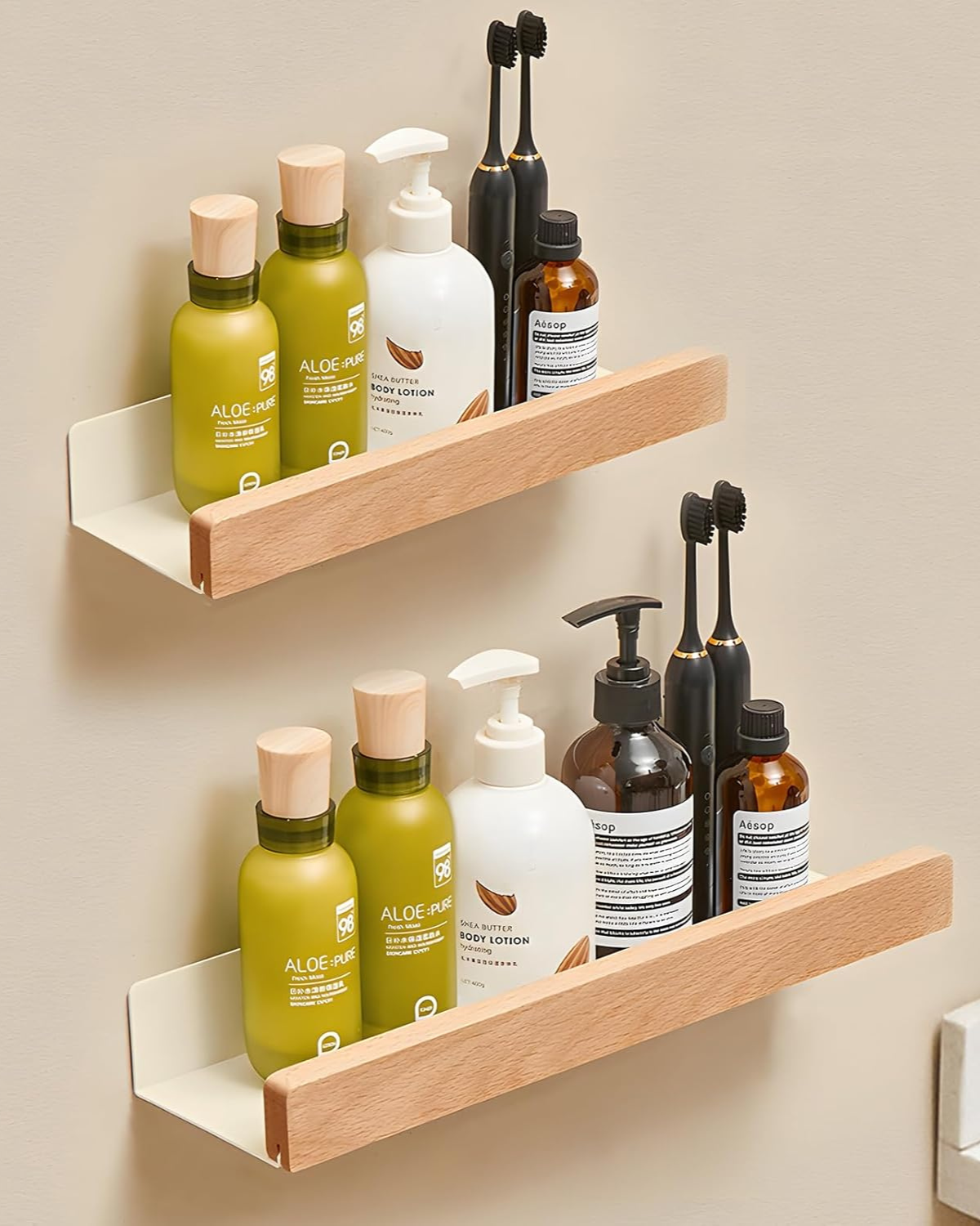 AlignaLume: Modern Wall Shelf made of Metal with Wood Front & Minimalist Design – for Bathroom & Kitchen