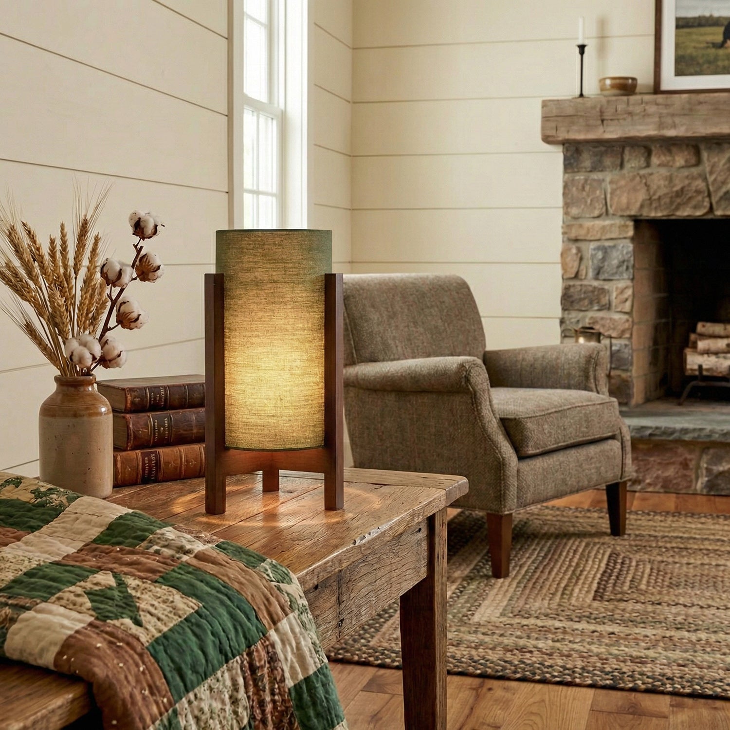 Aliyah Wood & Fabric Lantern Table Lamp
