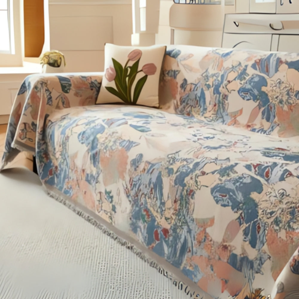 Amara: Sofa Cover with Floral Jacquard Pattern & Reversible Design – for Living Room & Couch