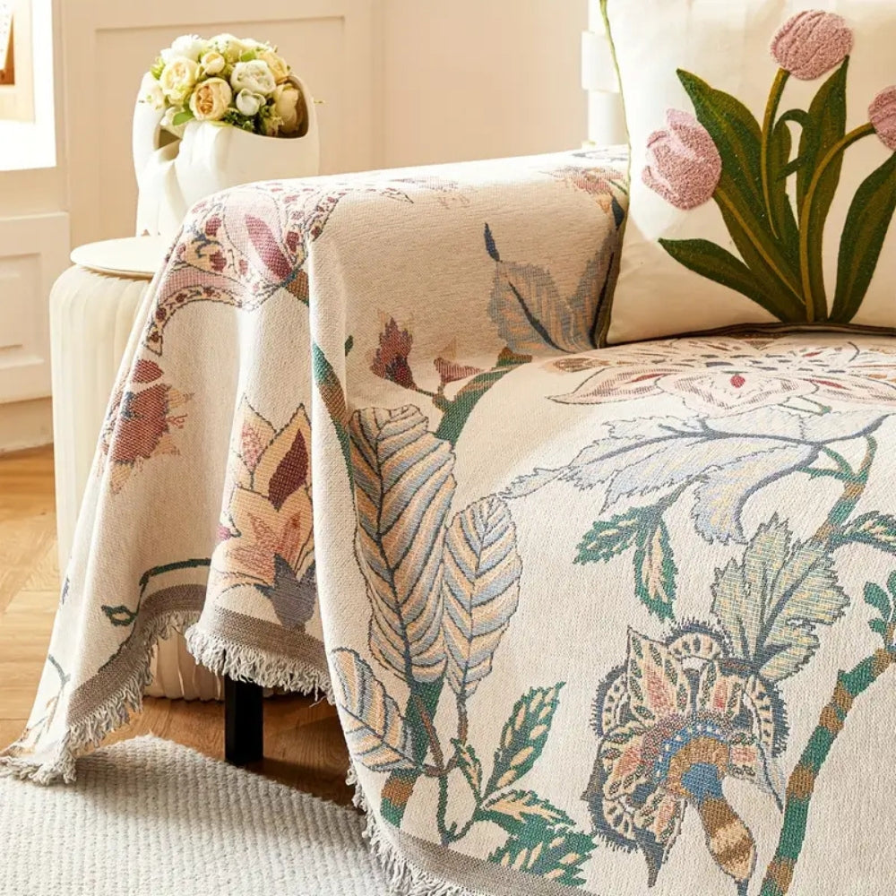 Amara: Sofa Cover with Floral Jacquard Pattern & Reversible Design – for Living Room & Couch