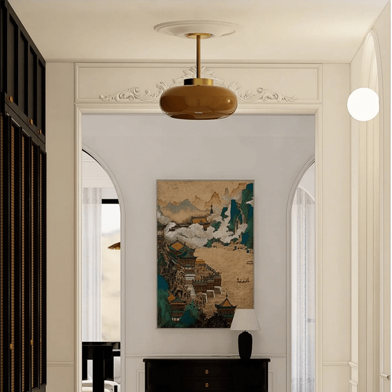AmberGlow: Vintage Ceiling Light with Orange Glass Dome – Warm Retro Light for Living Room & Dining Room