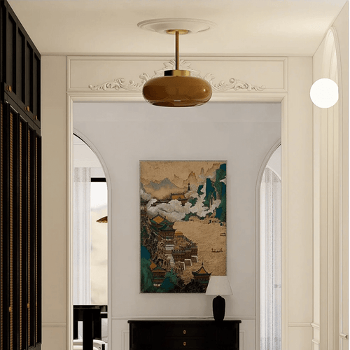 AmberGlow: Vintage Ceiling Light with Orange Glass Dome – Warm Retro Light for Living Room & Dining Room