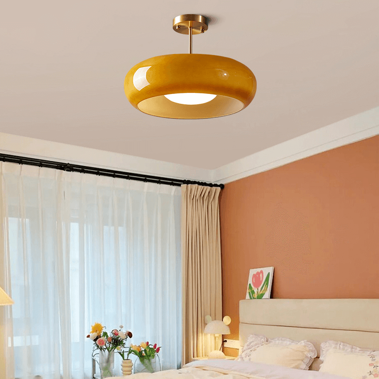 AmberGlow: Vintage Ceiling Light with Orange Glass Dome – Warm Retro Light for Living Room & Dining Room