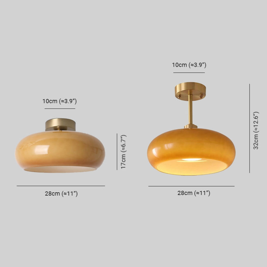 AmberLight: Round Glass Ceiling Lamp in Warm Amber Tone