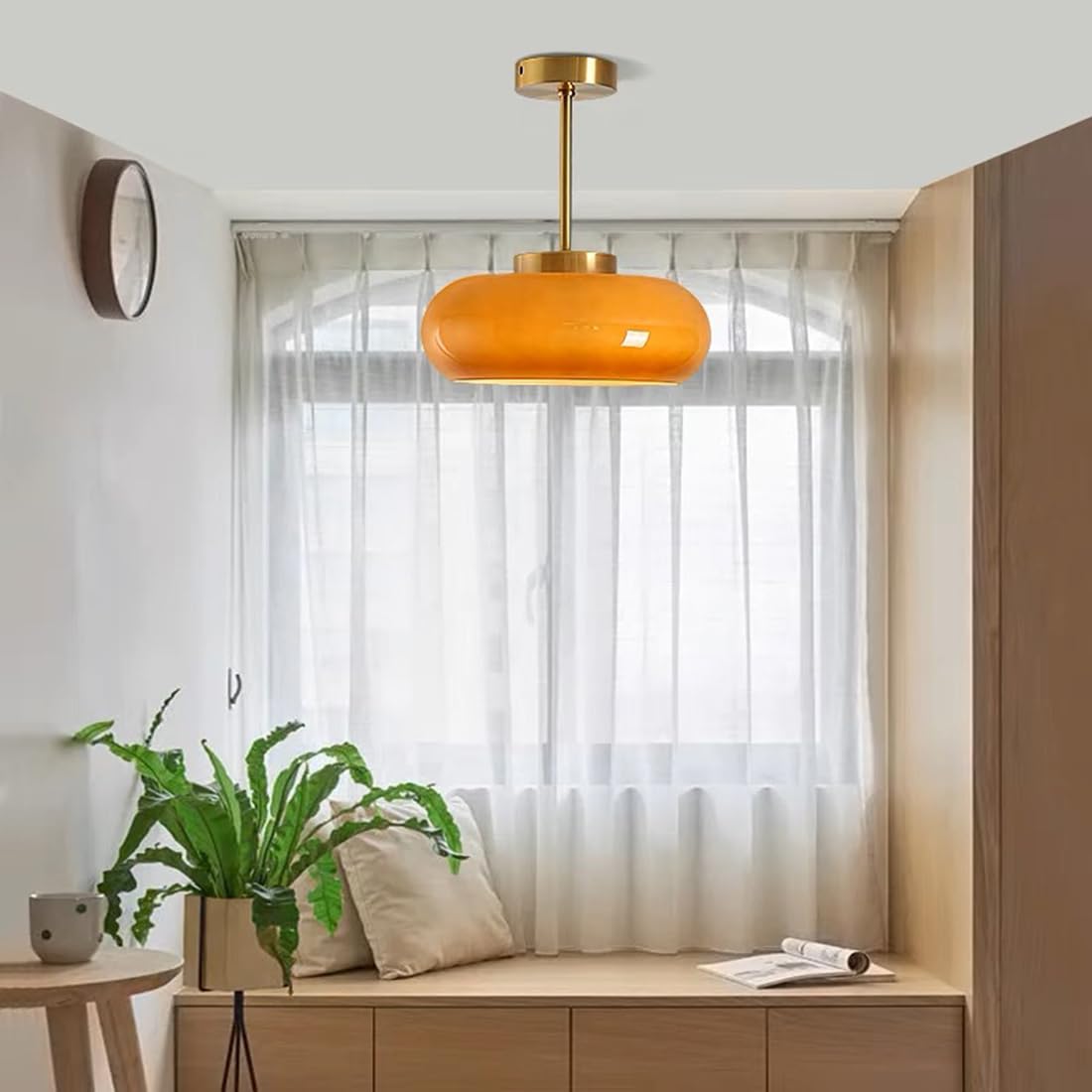 AmberLight: Round Glass Ceiling Lamp in Warm Amber Tone