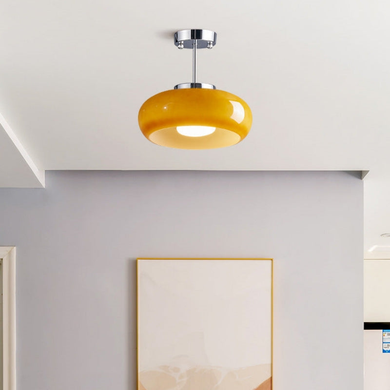 AmberLight: Round Glass Ceiling Lamp in Warm Amber Tone