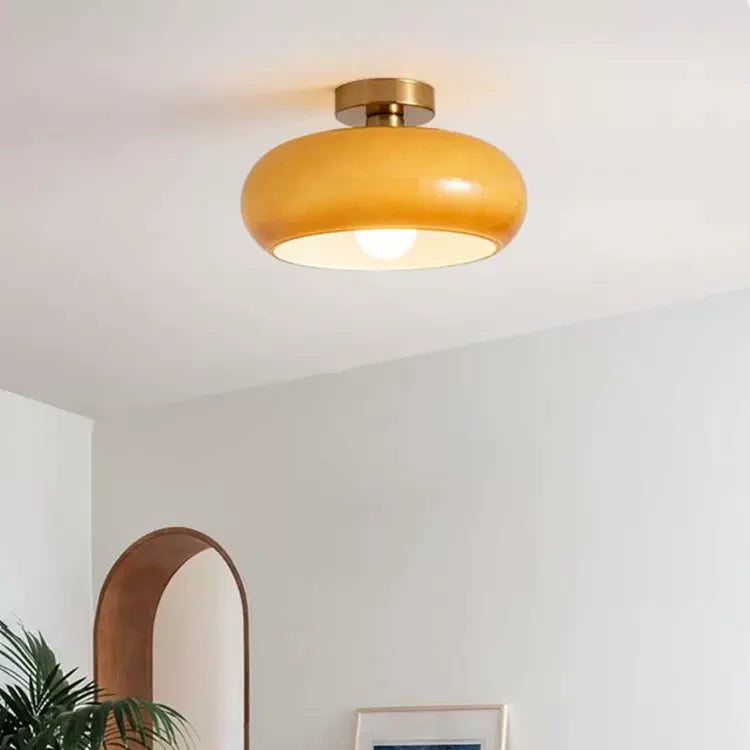 AmberLight: Round Glass Ceiling Lamp in Warm Amber Tone