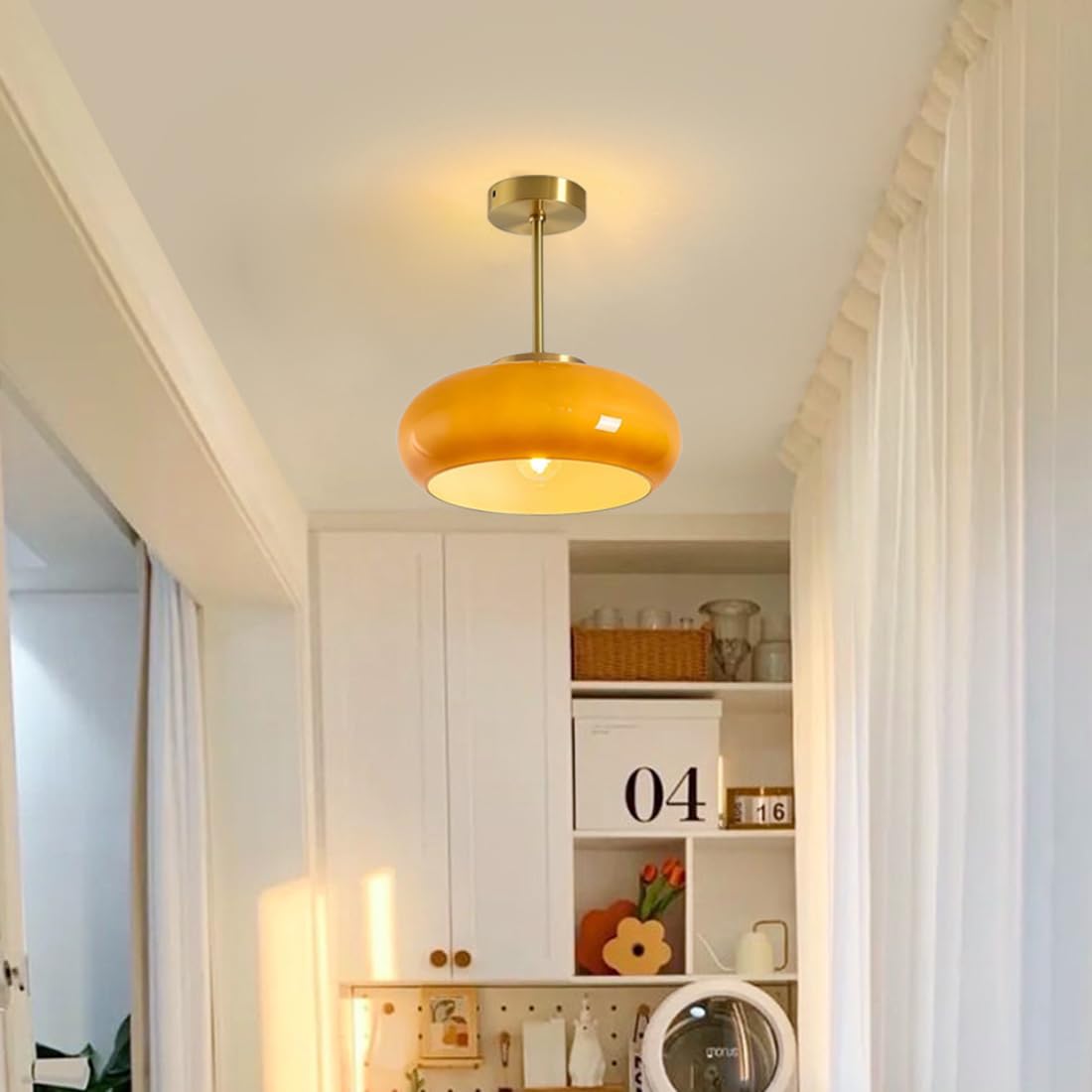 AmberLight: Round Glass Ceiling Lamp in Warm Amber Tone