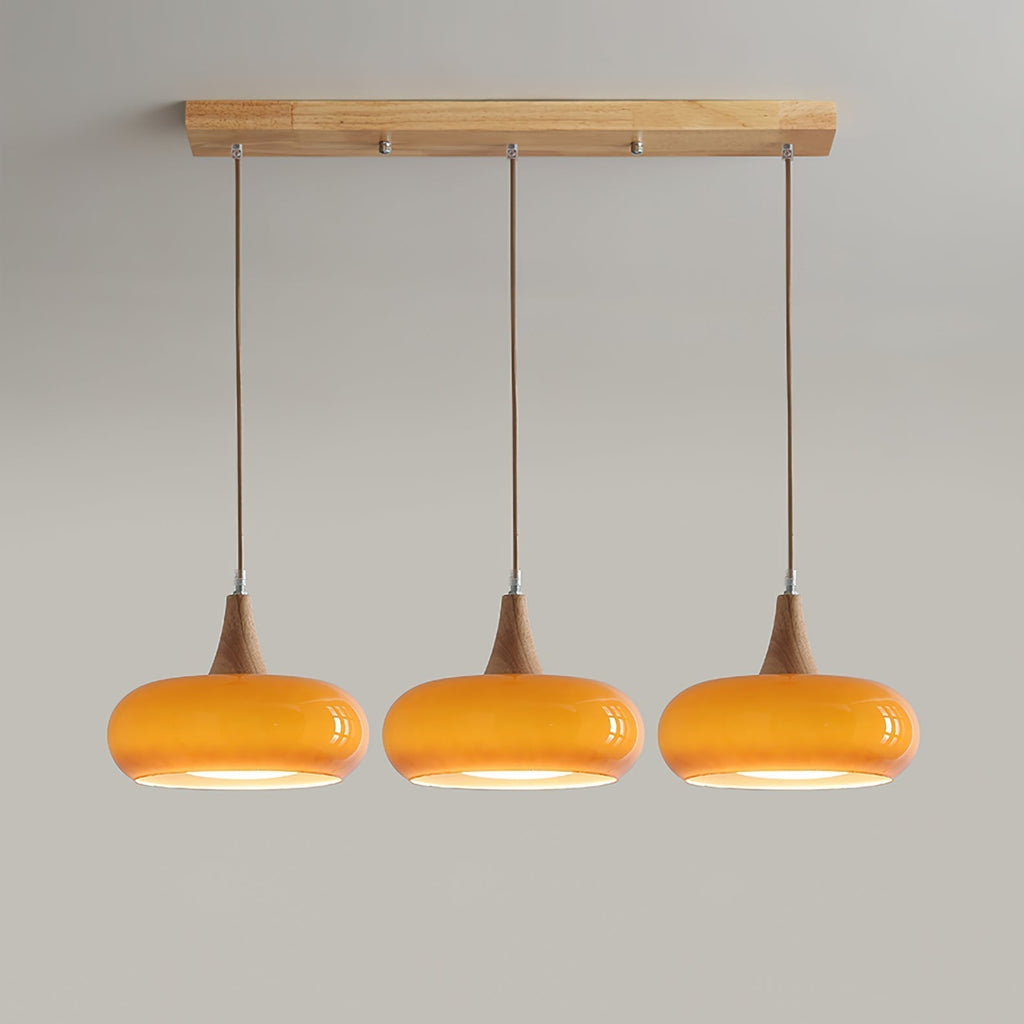 AmberLign: Wood Glass Pendant Light – Warm Hanging Lamp for Dining Room & Kitchen