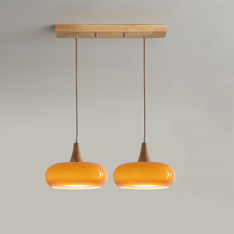 AmberLign: Wood Glass Pendant Light – Warm Hanging Lamp for Dining Room & Kitchen