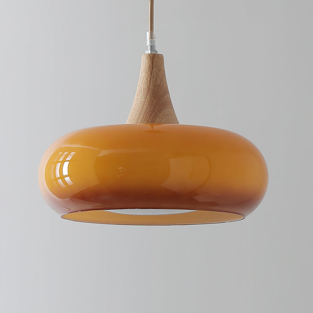 AmberLign: Wood Glass Pendant Light – Warm Hanging Lamp for Dining Room & Kitchen