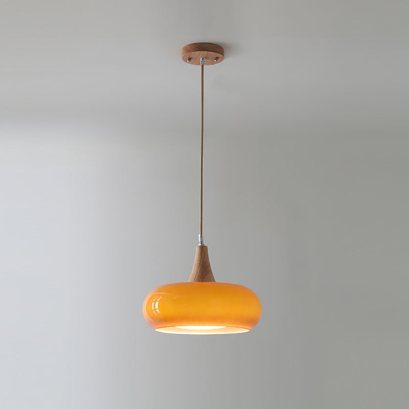 AmberLign: Wood Glass Pendant Light – Warm Hanging Lamp for Dining Room & Kitchen