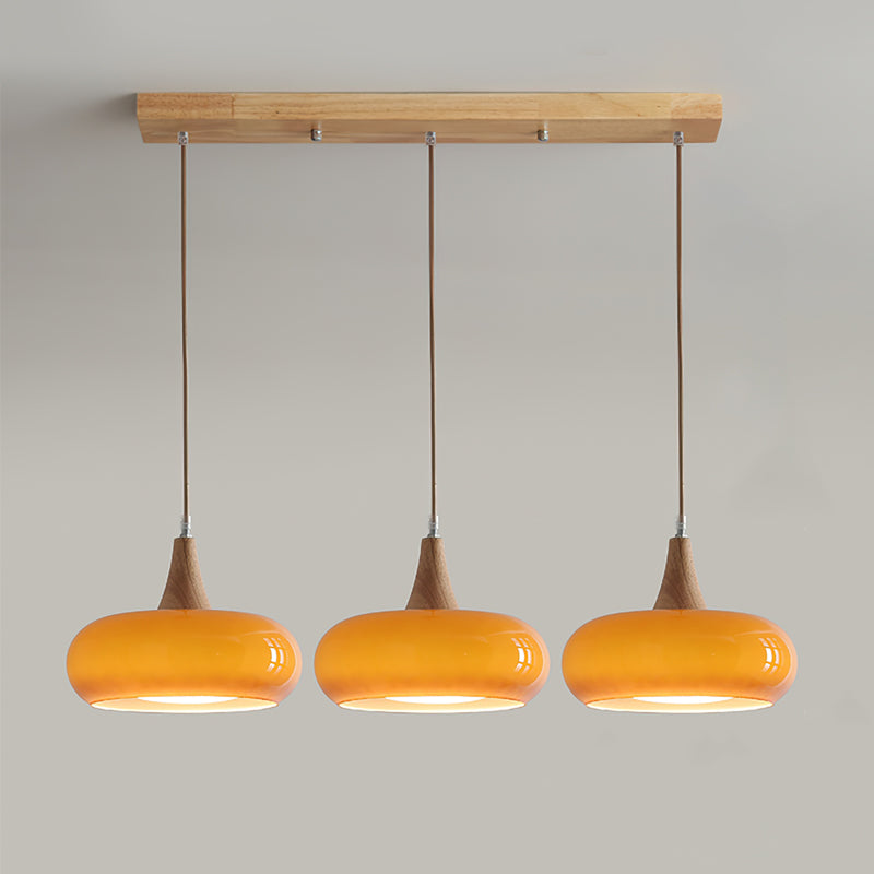 AmberLign: Wood Glass Pendant Light – Warm Hanging Lamp for Dining Room & Kitchen