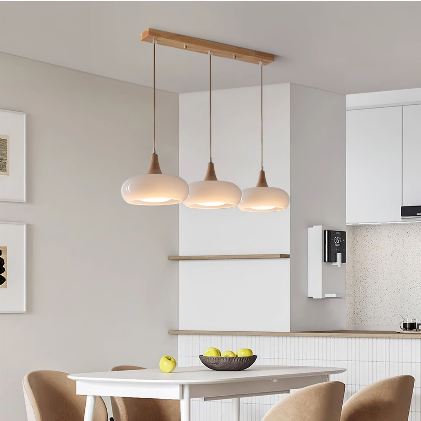 AmberLign: Wood Glass Pendant Light – Warm Hanging Lamp for Dining Room & Kitchen