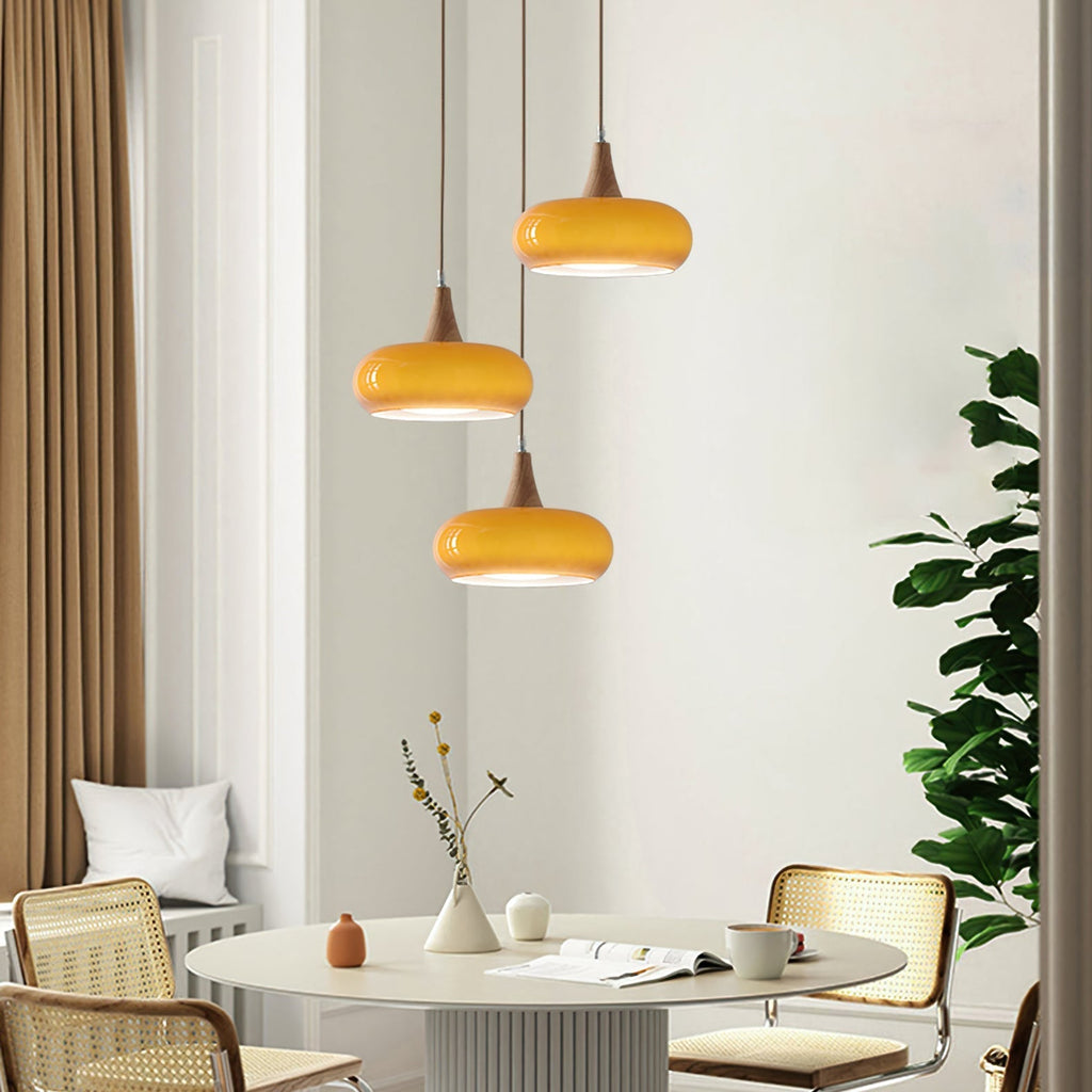 AmberLign: Wood Glass Pendant Light – Warm Hanging Lamp for Dining Room & Kitchen